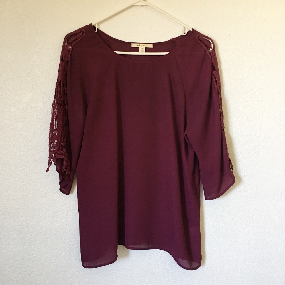 Burgundy Ladies 3/4 Sleeve Blouse